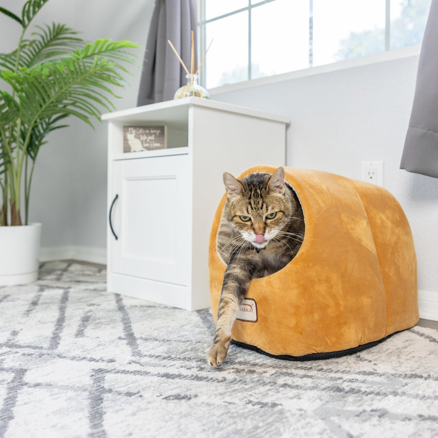 Armarkat Cat Bed Cave House Brown Ivory Model C11 Luxe Velvet 17x12x14 Image 1