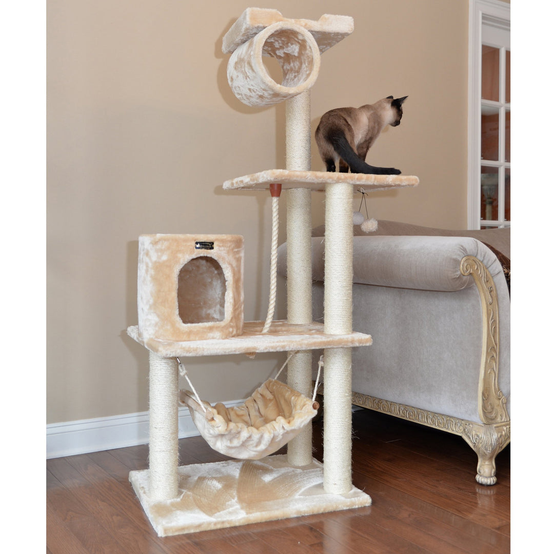 Armarkat Classic Cat Tree 62in Beige Model A6202 Real Wood Hammock Condo Image 1