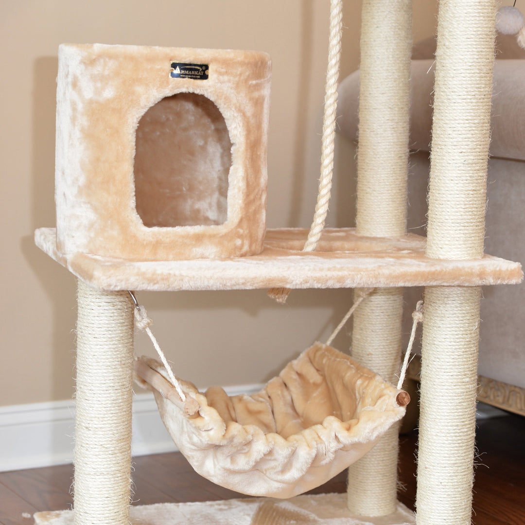 Armarkat Classic Cat Tree 62in Beige Model A6202 Real Wood Hammock Condo Image 3