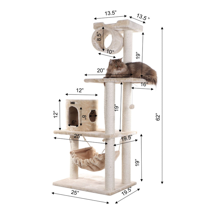 Armarkat Classic Cat Tree 62in Beige Model A6202 Real Wood Hammock Condo Image 6