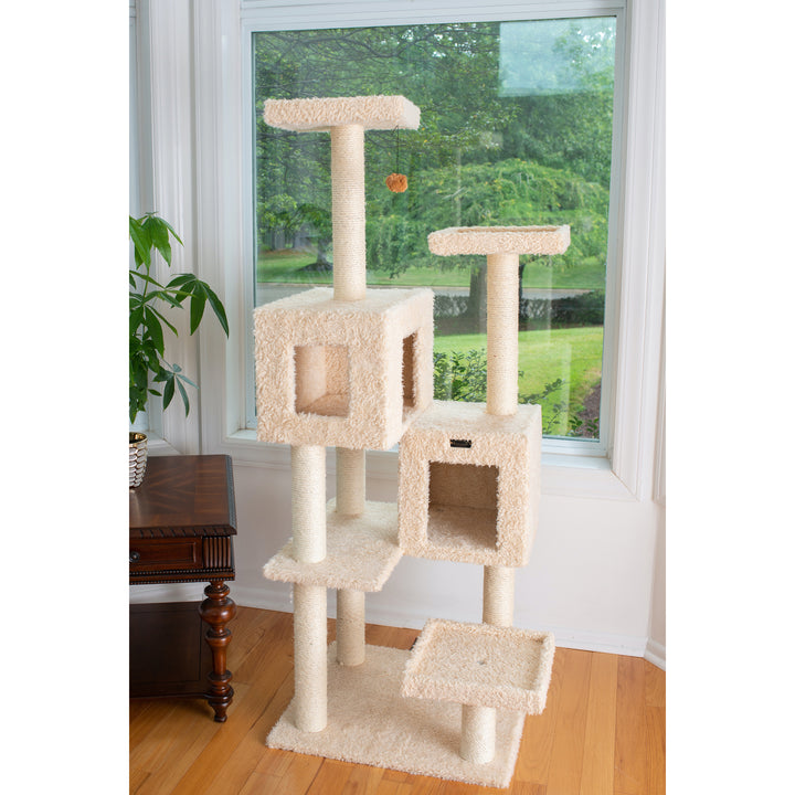 Armarkat Cat Tree Model A6702 Real Wood Beige 67in 2 Playhouses Scratching Post Image 8