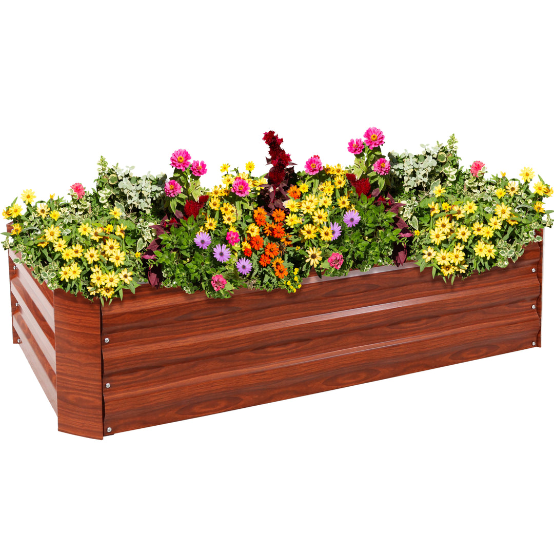 Sunnydaze Galvanized Steel Rectangle Raised Garden Bed - 48 in - Woodgrain Image 5