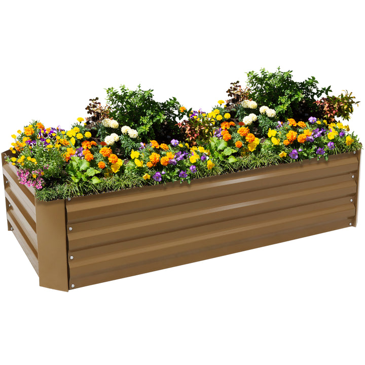 Sunnydaze Galvanized Steel Rectangle Raised Garden Bed - 48 in - Brown Image 5