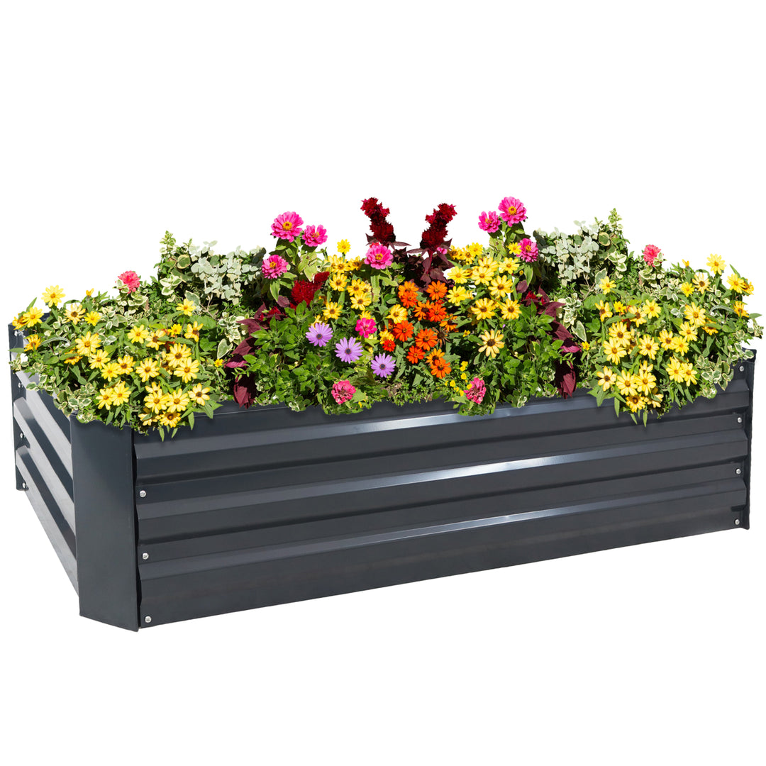 Sunnydaze Galvanized Steel Rectangle Raised Garden Bed - 48 in - Dark Gray Image 5