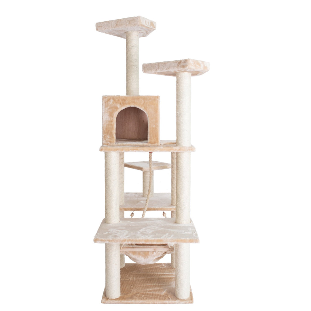 Armarkat A7202 72-Inch Cat Tree Beige Real Wood Condo Hammock Scratching Post Image 5