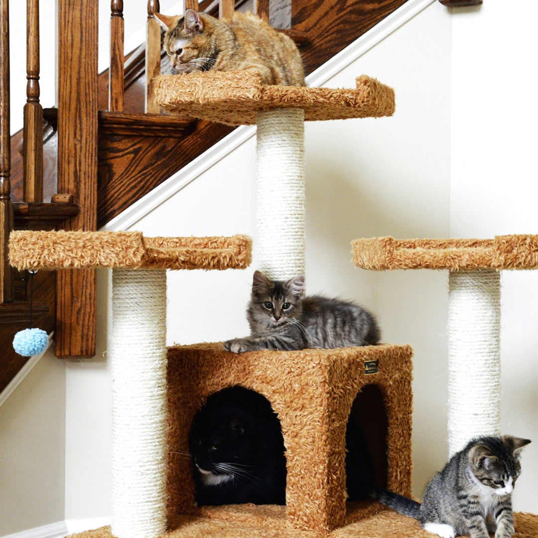 Armarkat Classic Cat Tree Model A7407 74" Wood Faux faux Brown Sisal Scratching Posts Image 6