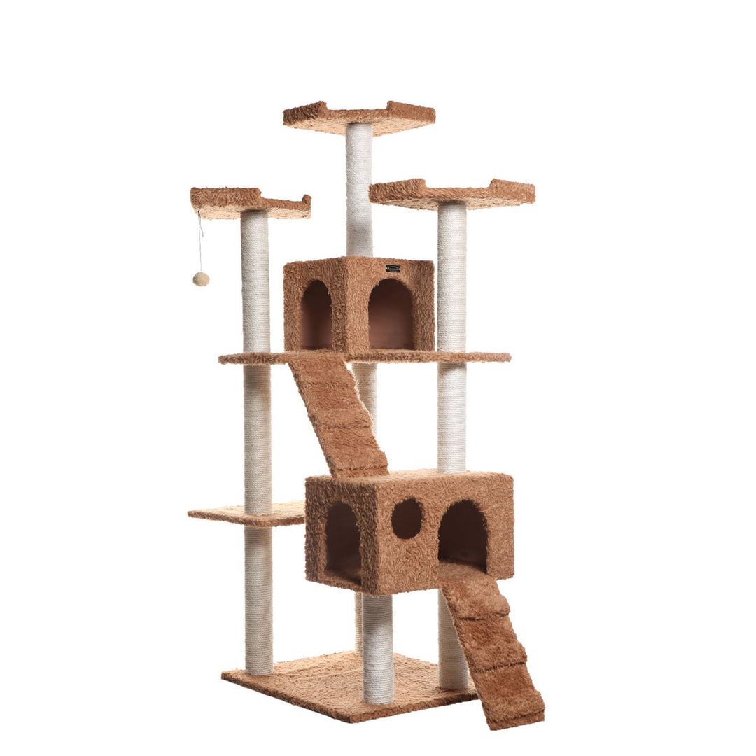 Armarkat Classic Cat Tree Model A7407 74" Wood Faux faux Brown Sisal Scratching Posts Image 7