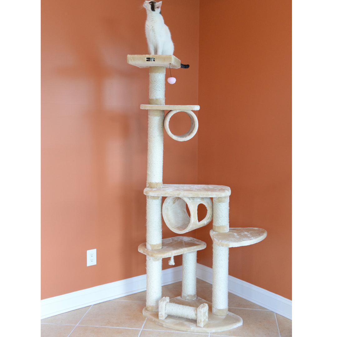 Armarkat Cat Tree A7463A Beige 74 Inch Real Wood Scratching Post Multi-Level Image 9