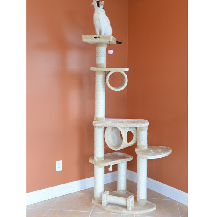 Armarkat Cat Tree A7463A Beige 74 Inch Real Wood Scratching Post Multi-Level Image 9