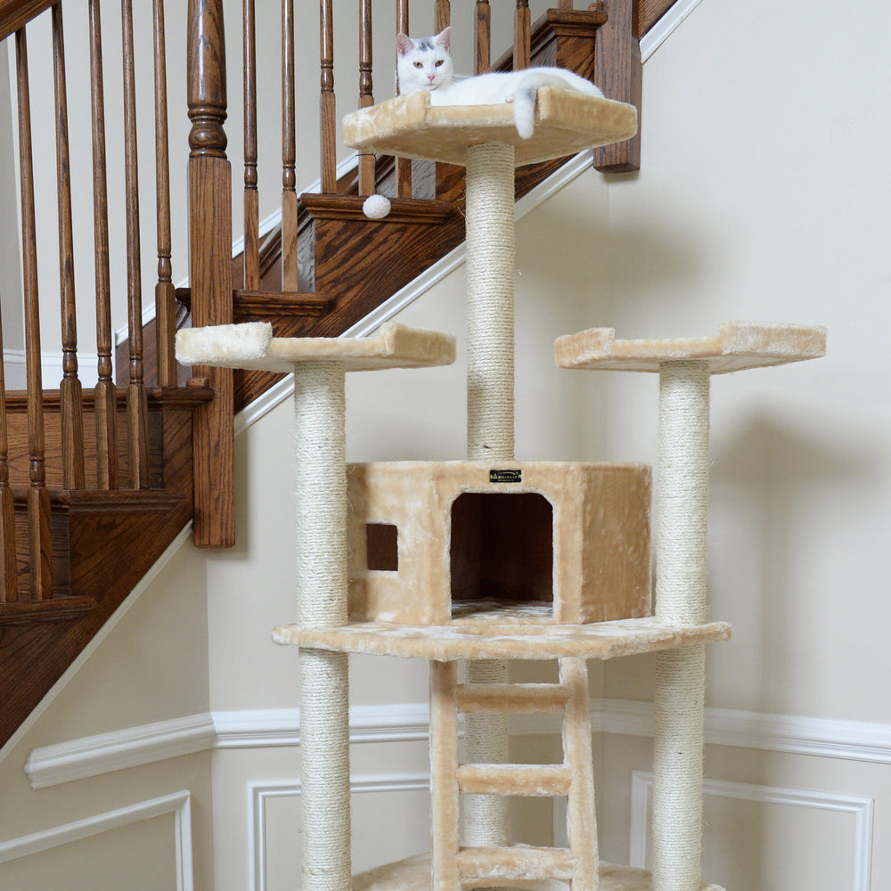 Armarkat A8001 Real Wood Cat Tree Beige 80 lbs Multi-Level Playhouse Scratching Image 2