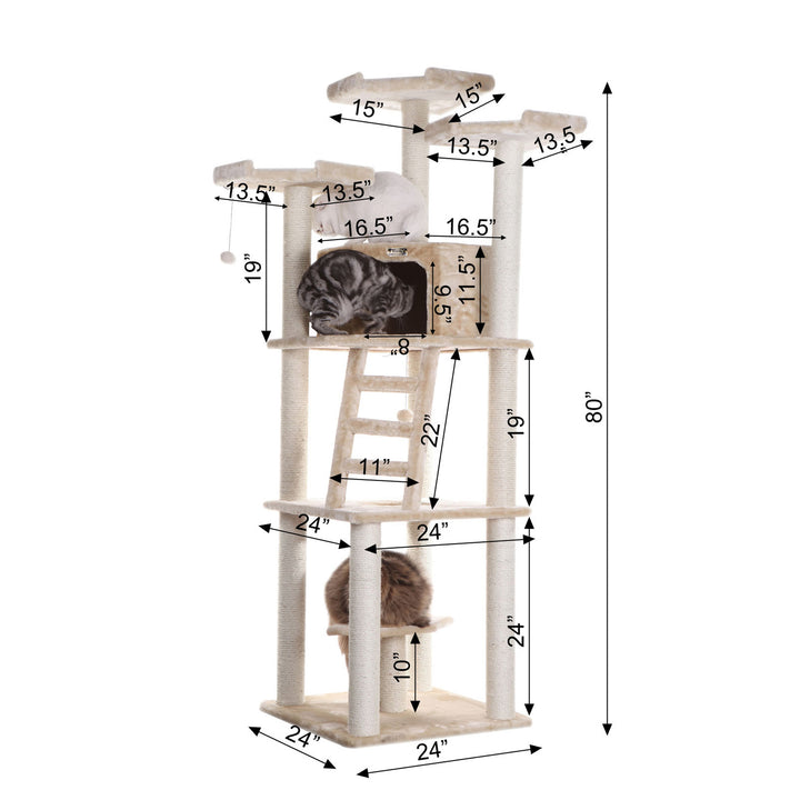 Armarkat A8001 Real Wood Cat Tree Beige 80 lbs Multi-Level Playhouse Scratching Image 4