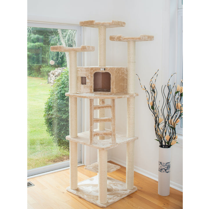 Armarkat A8001 Real Wood Cat Tree Beige 80 lbs Multi-Level Playhouse Scratching Image 5