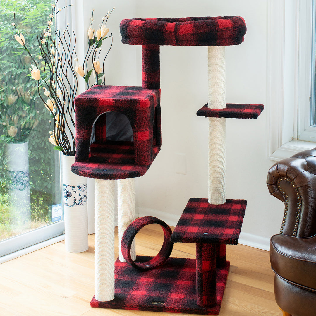 Armarkat B5008 50" Real Wood Cat Tree Scotch Plaid 4-Level Scratching Post Image 5