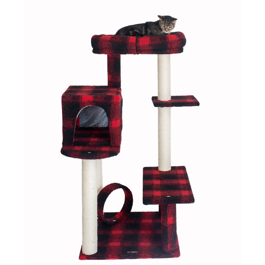 Armarkat B5008 50" Real Wood Cat Tree Scotch Plaid 4-Level Scratching Post Image 1