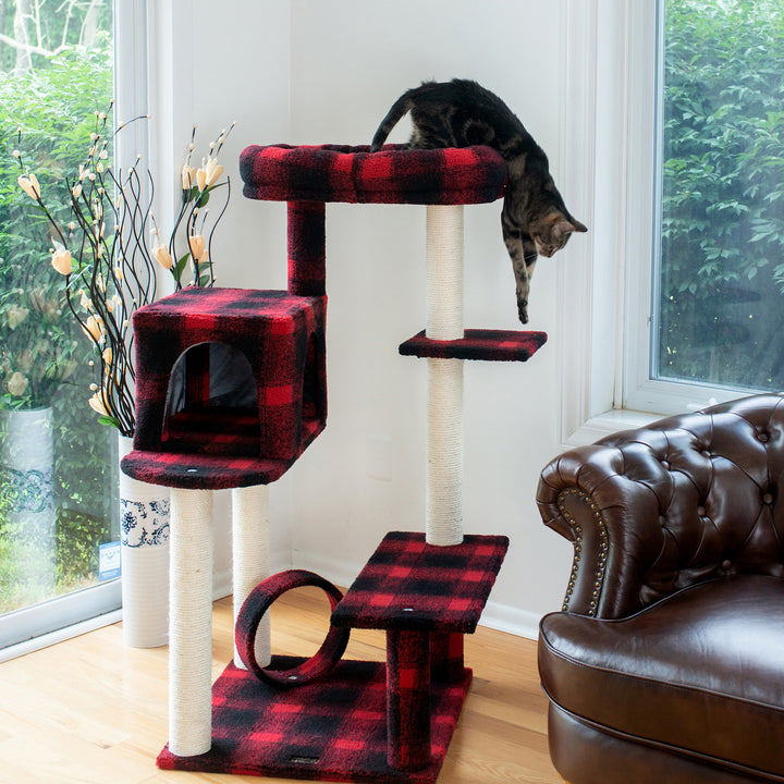 Armarkat B5008 50" Real Wood Cat Tree Scotch Plaid 4-Level Scratching Post Image 4