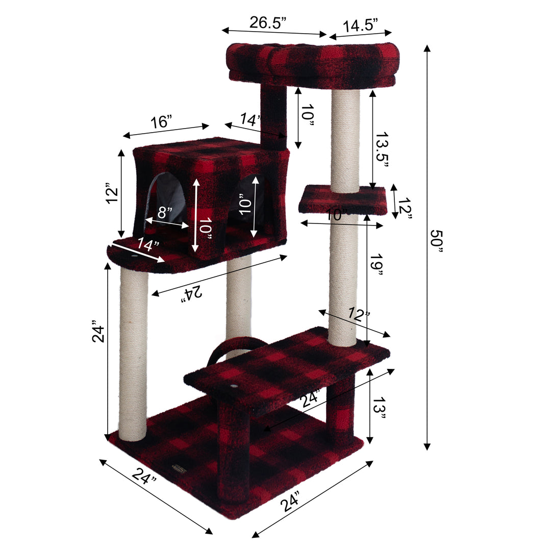 Armarkat B5008 50" Real Wood Cat Tree Scotch Plaid 4-Level Scratching Post Image 3