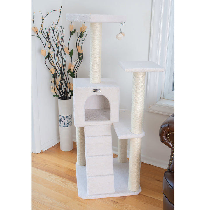 Armarkat 53 Inch Ivory Cat Tree Condo B5301 Real Wood with Ramp Perch Playhouse Image 8