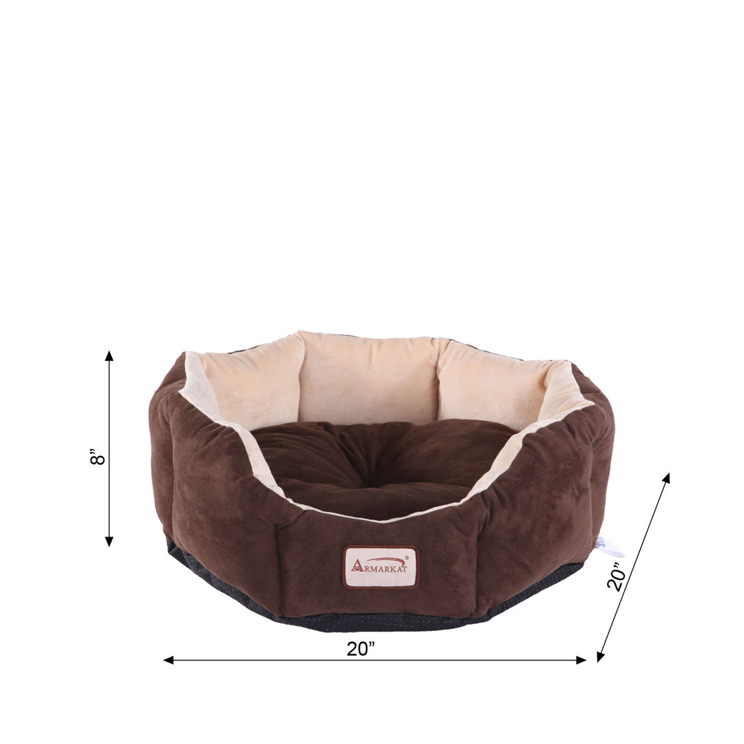 Armarkat C01 Pet Bed Beige Mocha 20x20 Faux Suede Velvet Waterproof Polyfill Image 7