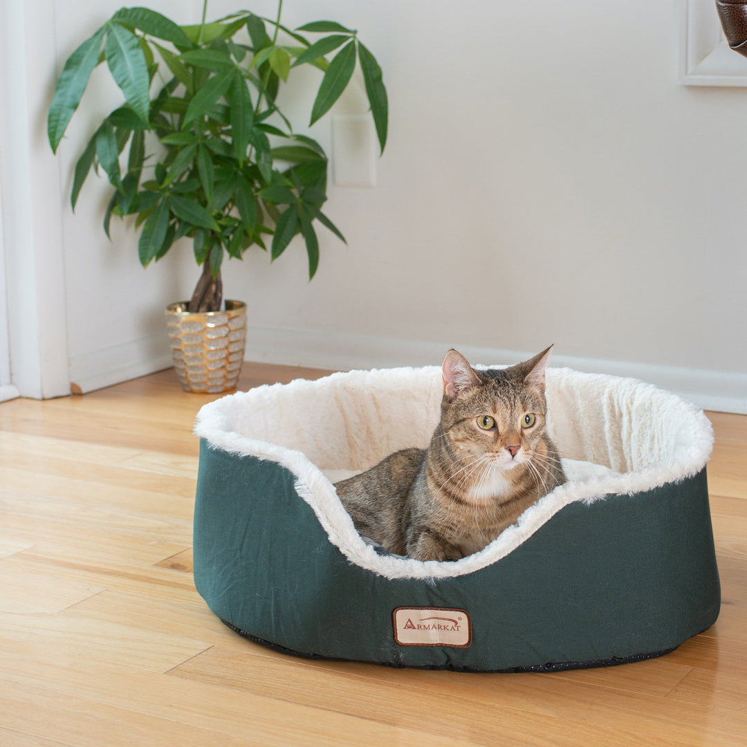 Armarkat Cat Bed Model C04 Laurel Green Ivory Waterproof Machine Washable 19" Image 2