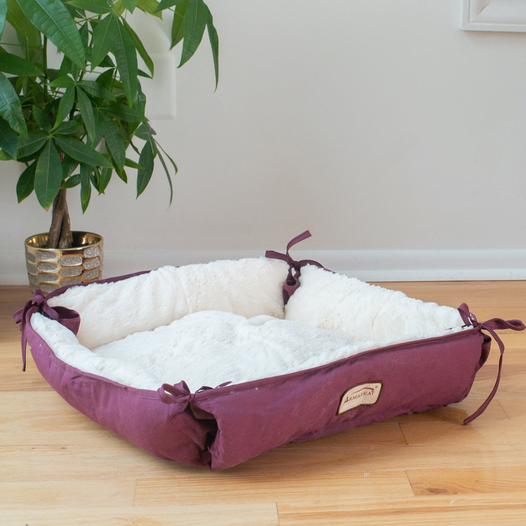 Armarkat Pet Bed Model C06 Cushion Bed Burgundy Ivory for Cats Small Dogs Image 1