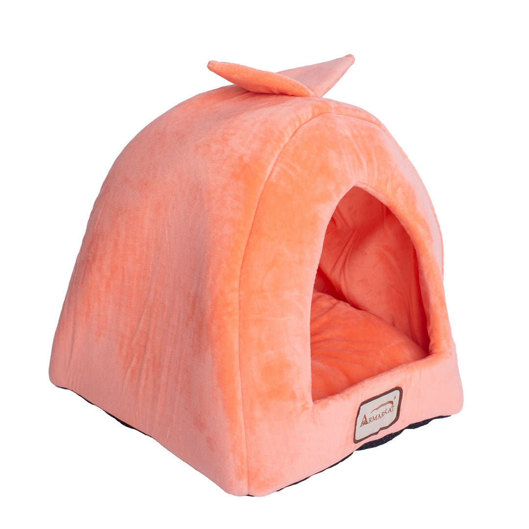 Armarkat Cat Bed Cave C10 Orange Ivory Waterproof Plush 14x12.5x15 Inches Image 6