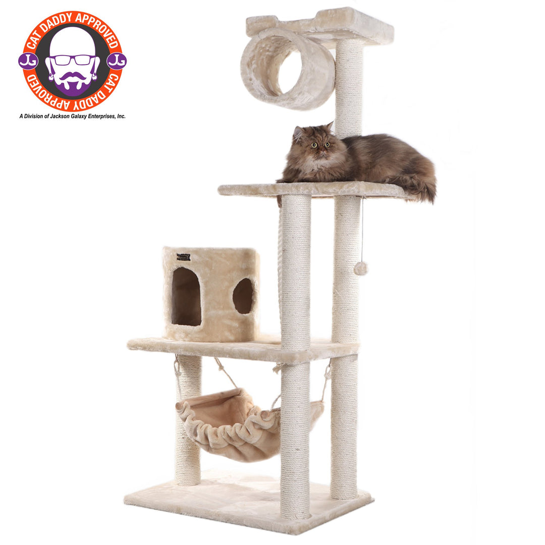 Armarkat Classic Cat Tree 62in Beige Model A6202 Real Wood Hammock Condo Image 5