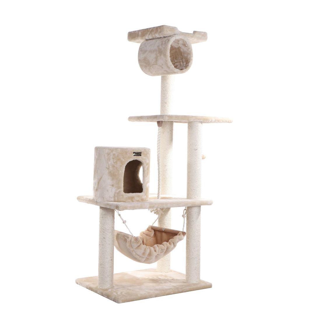 Armarkat Classic Cat Tree 62in Beige Model A6202 Real Wood Hammock Condo Image 7