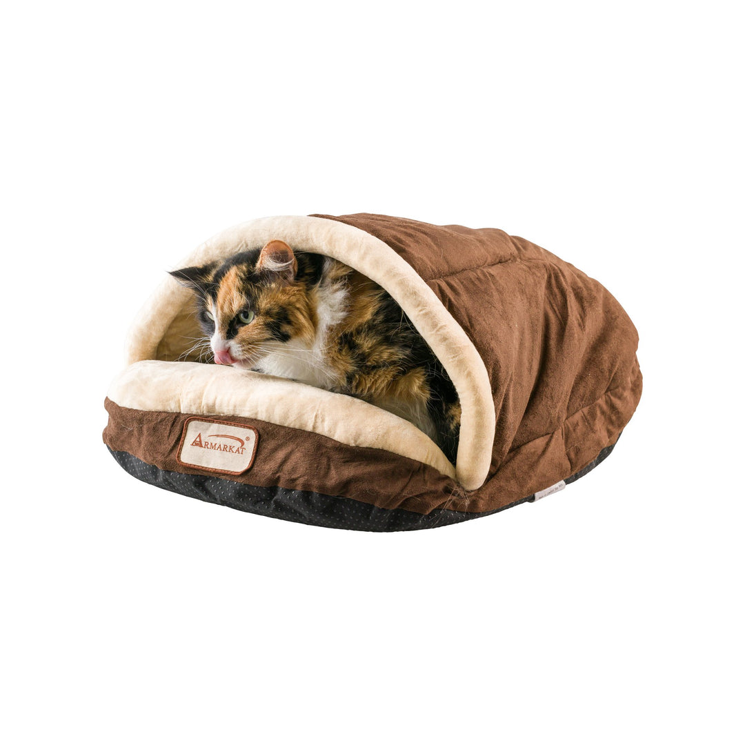 Armarkat C05 Cat Bed Mocha Faux Suede Waterproof 21x16x12 Soft Velvet Image 4