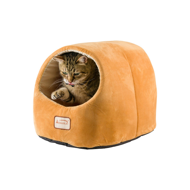 Armarkat Cat Bed Cave House Brown Ivory Model C11 Luxe Velvet 17x12x14 Image 4