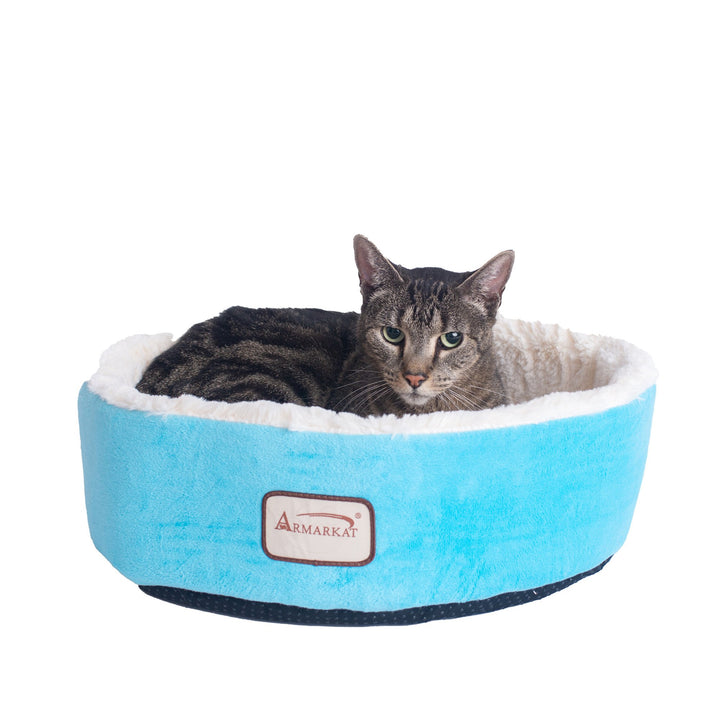 Armarkat Plush Round Pet Bed C12 Sky Blue for Cats and Small Dogs Waterproof Image 5