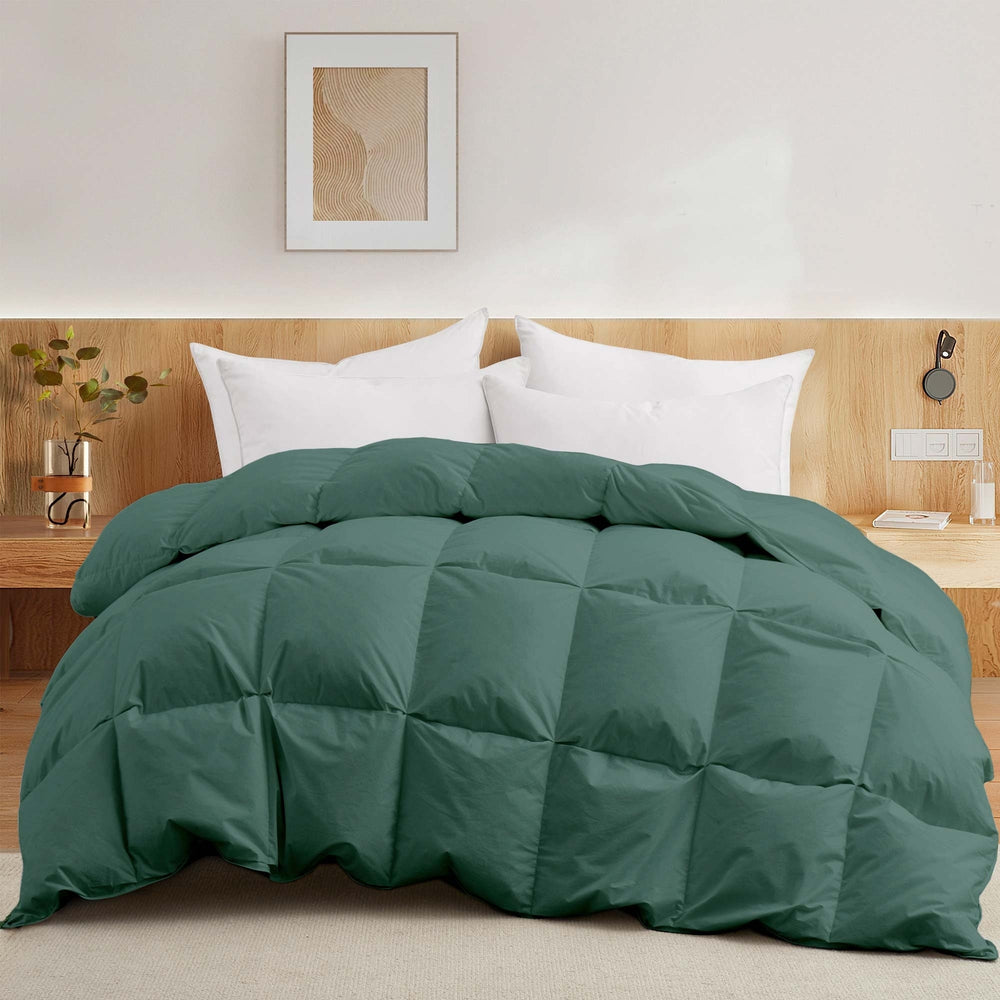 All Seasons Pinch Pleat Goose Feather and Down Comforter-Breathable Cotton Fabric Baffled Box Duvet Insert Image 2