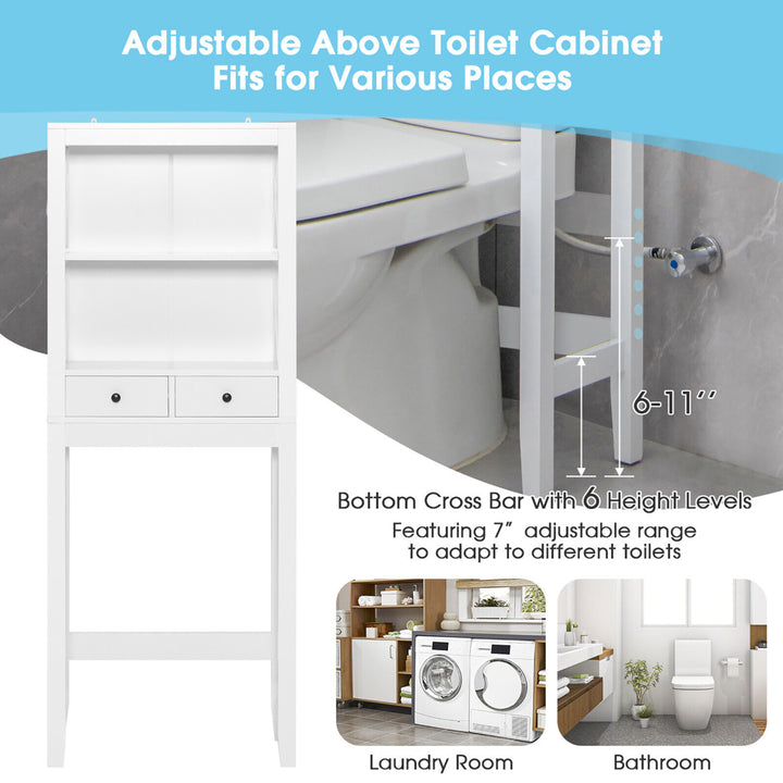 Over the Toilet Storage Rack Bathroom Space Saver w/ 2 Open Shelves and Drawers Image 5