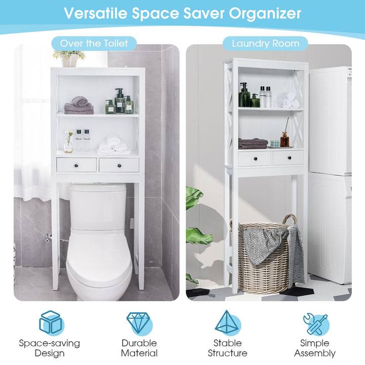 Over the Toilet Storage Rack Bathroom Space Saver w/ 2 Open Shelves and Drawers Image 6