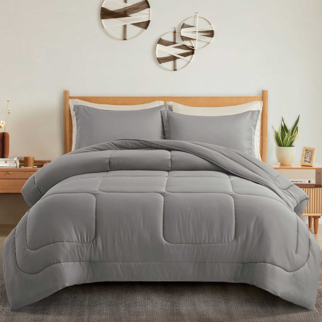 All Season Satin Down Alternative Comforter Set with Pillow Shams Image 5