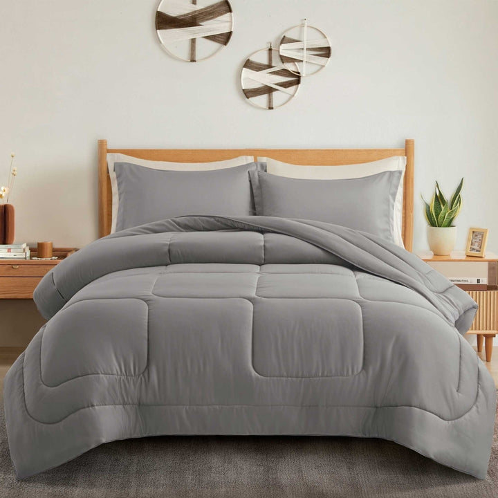 All Season Satin Down Alternative Comforter Set with Pillow Shams Image 5