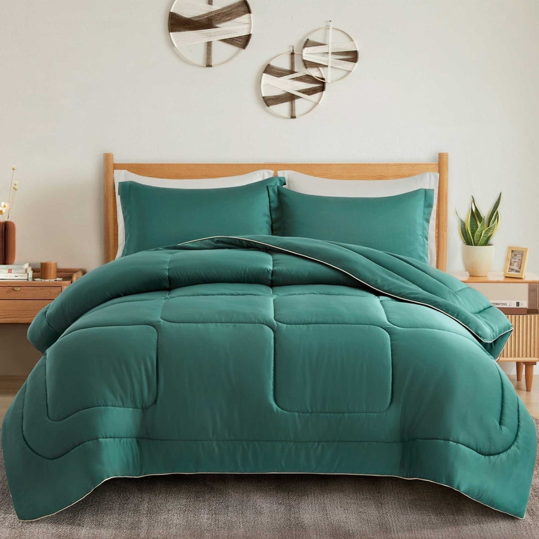 All Season Satin Down Alternative Comforter Set with Pillow Shams Image 9