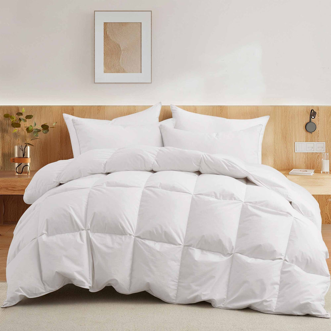 All Seasons Pinch Pleat Goose Feather and Down Comforter-Breathable Cotton Fabric Baffled Box Duvet Insert Image 8
