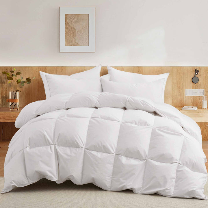 All Seasons Pinch Pleat Goose Feather and Down Comforter-Breathable Cotton Fabric Baffled Box Duvet Insert Image 8