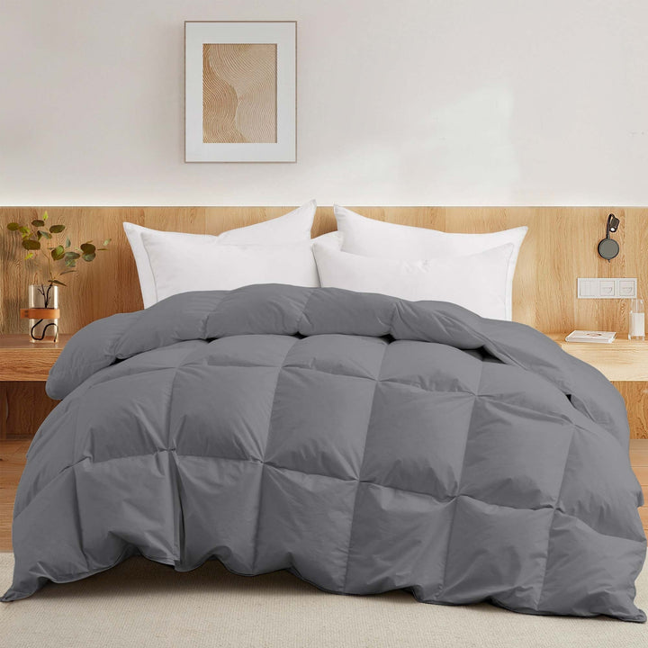 All Seasons Pinch Pleat Goose Feather and Down Comforter-Breathable Cotton Fabric Baffled Box Duvet Insert Image 11