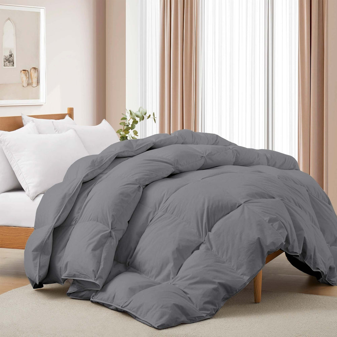 All Seasons Pinch Pleat Goose Feather and Down Comforter-Breathable Cotton Fabric Baffled Box Duvet Insert Image 10