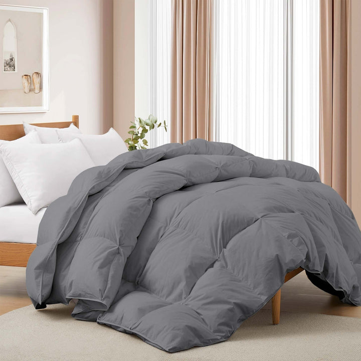 All Seasons Goose Feather Down Comforter Pinch Pleat Cotton Twin Queen King Image 1