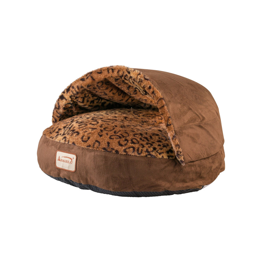 Armarkat C31 Mocha Leopard Cuddle Cave Cat Bed Waterproof Plush 20x20x11 Image 1