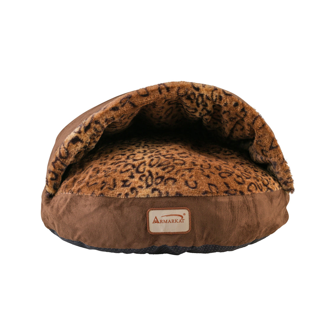 Armarkat C31 Mocha Leopard Cuddle Cave Cat Bed Waterproof Plush 20x20x11 Image 4