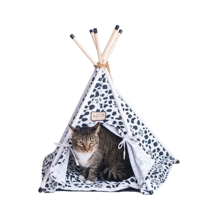 Armarkat Cat Bed Model C46 Teepee Tent White Black Paw Print Waterproof 35x35 Image 1