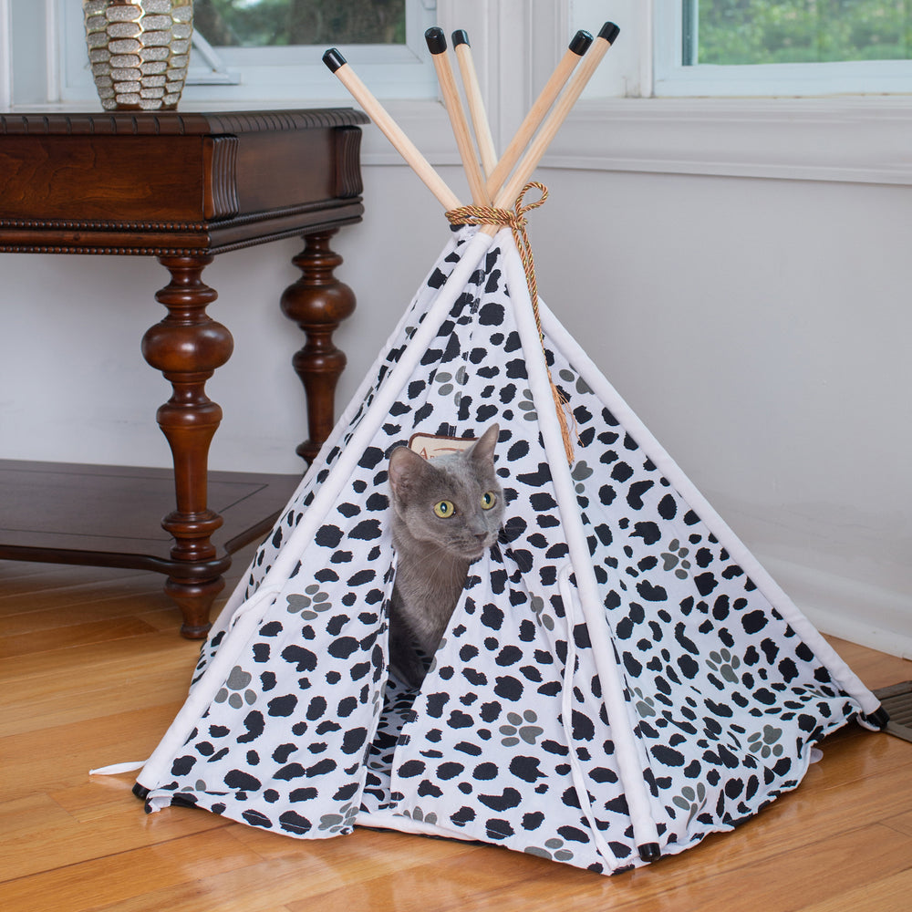 Armarkat Cat Bed Model C46 Teepee Tent White Black Paw Print Waterproof 35x35 Image 2