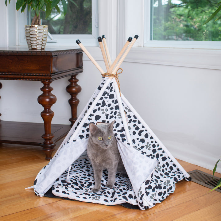 Armarkat Cat Bed Model C46 Teepee Tent White Black Paw Print Waterproof 35x35 Image 4