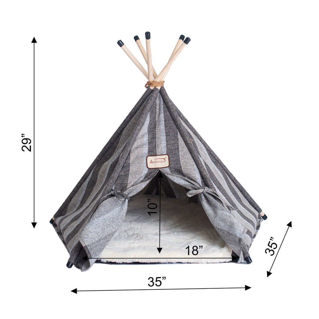 Armarkat Cat Bed C56 Teepee Gray Striped Pattern Soft Plush Durable Water Resistant Image 5