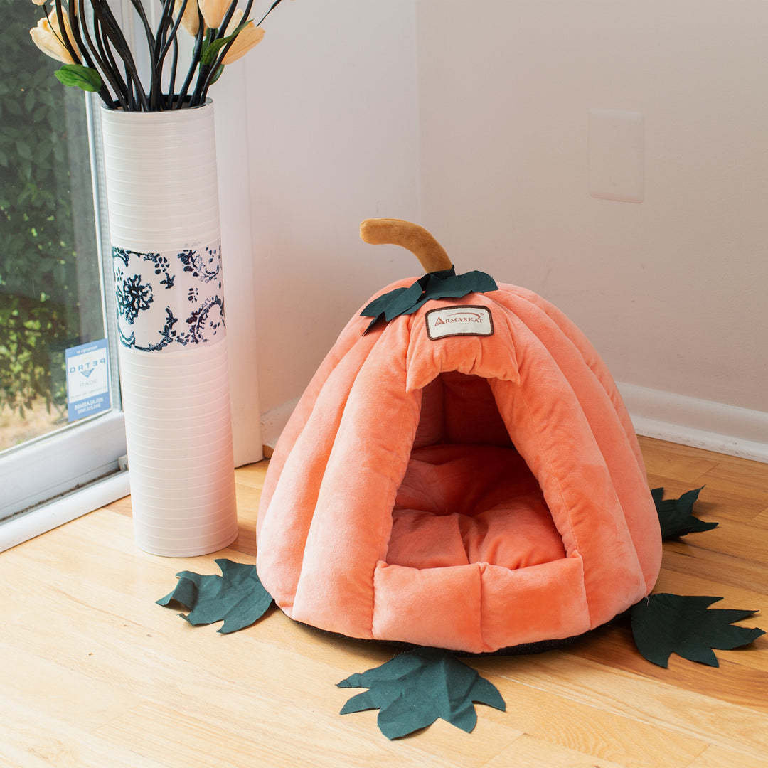 Armarkat Cat Bed C85CCS Pumpkin Shape Orange Plush 20x20x16 Cozy Dog Bed Image 7