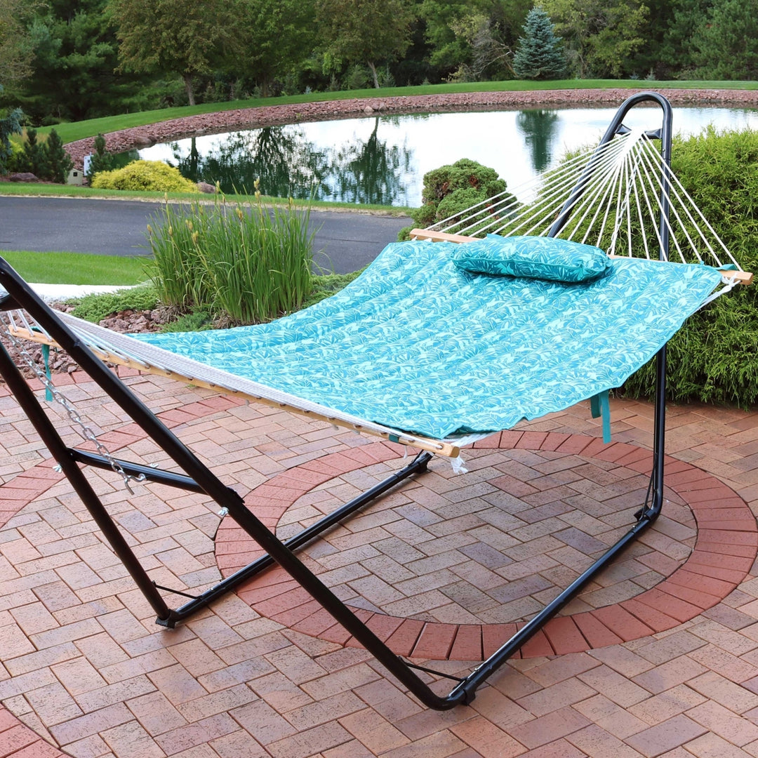 Sunnydaze Outdoor Polyester Hammock Pad and Pillow Set - Cool Blue Tropics Image 2