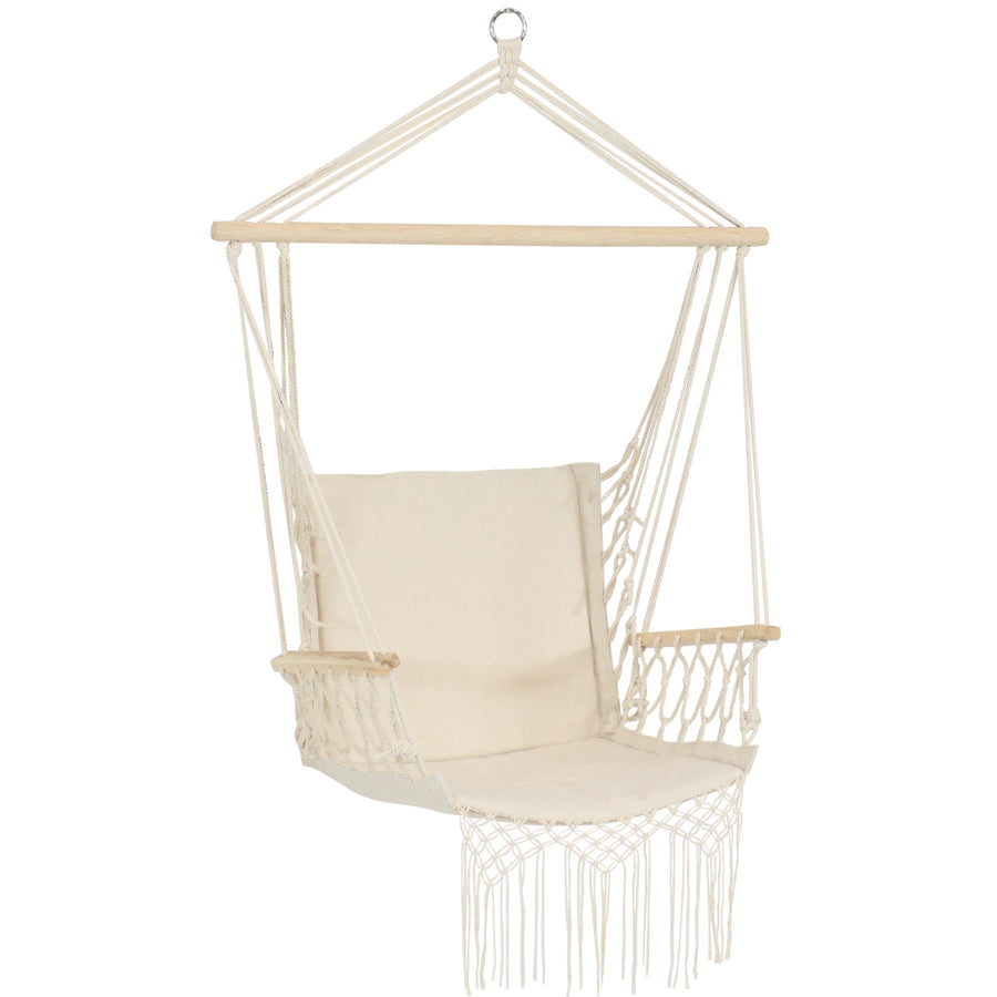 Sunnydaze Polycotton Padded Hammock Chair with Spreader Bar - Natural Image 1